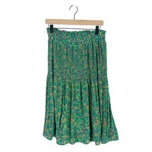 Sunny Leigh NWT Green Floral Midi Skirt Smocked Waist Juniper Green Size S